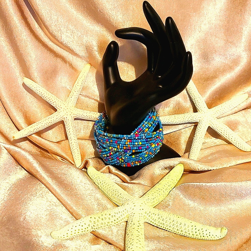 Beach style beaded cuff bracelet